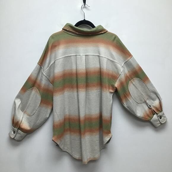 Free People Ruby Shacket Shirt jacket Beige Long Sleeve Distressed Pockets L New - Picture 7 of 11